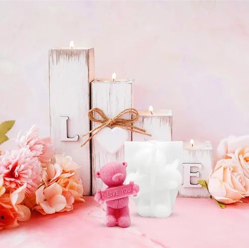 Miniatura 5 de Molde de vela de oso para hacer velas, molde de silicona 3D para el día de San Valentín para fundición de resina, bricolaje de yeso y arcilla I Love