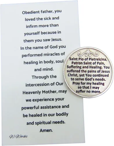 Miniatura 2 de Westmon Works St Pio Token - Paquete de oración de santo de metal para curación con juego de cartas sagradas fabricado en Italia