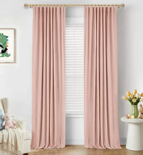 Miniatura 24 de INOVADAY Cortinas 100% opacas para dormitorio, cortinas opacas de 84 pulgadas de largo, cortinas opacas de lino con anillos de clip, aislamiento