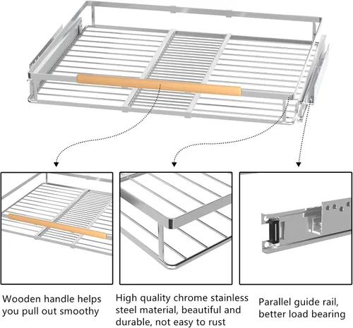 Miniatura 3 de Cajón extraíble grande y extensible, organizador de gabinete de canasta deslizante resistente para cocina, debajo del fregadero, baño, armario, 17 a