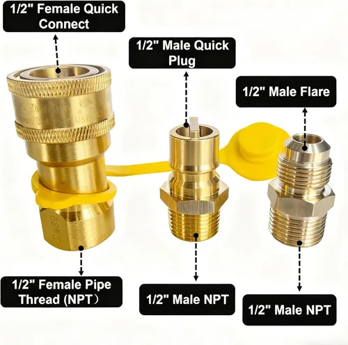 Miniatura 2 de Kit de conexión rápida de gas de 1/2 pulgada, adaptador de conexión rápida/desconexión de gas natural y propano de latón macizo para parrilla