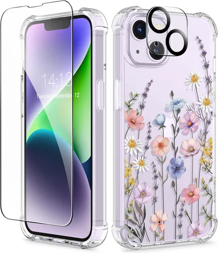 Miniatura 90 de GVIEWIN - Funda floral para iPhone 14 de 6.1 pulgadas, protector de pantalla + protector de lente de cámara, no se amarillenta, a prueba de golpes