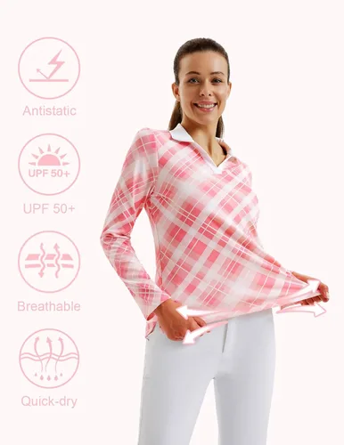 Miniatura 2 de JACK SMITH Polo de golf de manga larga para mujer, cuello en V, atlético, para tenis, absorbe la humedad