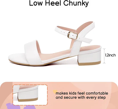 Miniatura 9 de Athlefit Sandalias para niñas, puntera abierta, correa en el tobillo, tacones bajos, zapatos de vestir para niñas pequeñas y grandes
