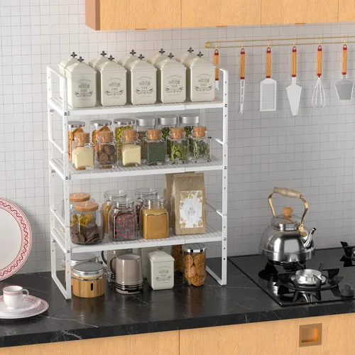 Miniatura 2 de Redrubbit Estante grande de almacenamiento expandible para gabinete, altura ajustable, de metal, organizador de cocina, estantes para cocina