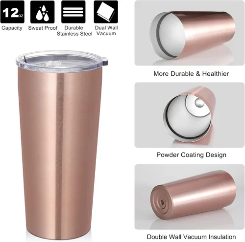 Miniatura 5 de VEGOND Vaso de 20oz a granel con tapa y pajita, vaso aislado al vacío de acero inoxidable de doble pared para café, viaje, paquete de 1 unidad, oro