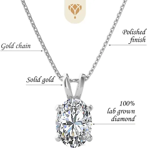 Miniatura 3 de The Diamond Deal VS1-VS2 Clarity (.25-1.00 quilates) Cttw Cttw - Collar con colgante de diamante solitario de forma ovalada cultivado en laboratorio