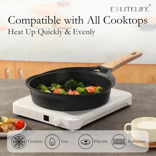Miniatura 4 de ESLITE LIFE Sartén antiadherente profunda, revestimiento de granito saludable, sartén para tortilla de huevo, utensilios de cocina de piedra, sin