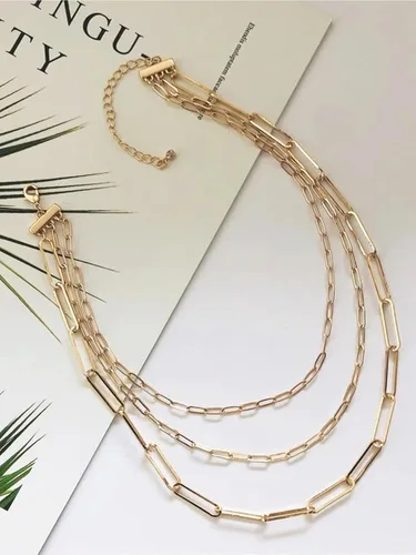 Miniatura 2 de Long tiantian Collar de clip de papel para mujer, collar de eslabones de cadena de oro, collar de cadena en capas, collar de clip para niñas, Cobre