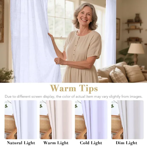 Miniatura 3 de H.VERSAILTEX Elegant - Cortinas texturizadas de lino natural mezclado con eficiencia energética, filtrado de luz, con ojales de níquel