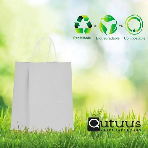 Miniatura 9 de Qutuus Bolsas de regalo de papel blanco con asas a granel, 25 bolsas de papel blanco medianas de 8 x 4.5 x 10 pulgadas para regalos, San Valentín