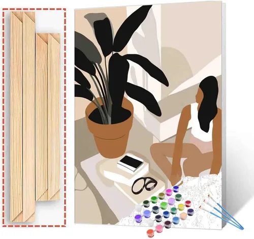 Miniatura 17 de Pintura de niña afro a la moda, kits de pintura por números, 16 x 20 pulgadas, lienzo de hojas tropicales, pintura al óleo para niños y adultos