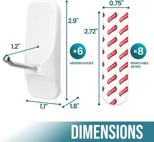 Miniatura 4 de TAILI Ganchos para colgar, 6 ganchos adhesivos de plástico y 8 tiras adhesivas, ganchos utilitarios blancos para pared pintada, sin daños