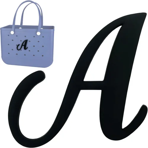 Adornos de bolsa para accesorios de bolsa Bogg Adornos decorativos con letras alfabéticas para bolsa de goma para la playa, color negro, letra A