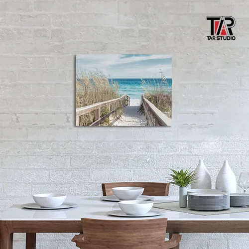 Miniatura 3 de TAR TAR STUDIO Arte de Playa Paisaje Marino Arte de Pared: Pintura Costera Imagen de Sendero con Valla Impresión en Lienzo Envuelto para Sala