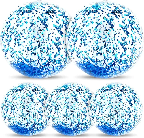 Paquete de 5 bolas de playa de lentejuelas de 16 pulgadas y 24 pulgadas, inflables, confeti con purpurina, pelota de playa transparente, juguete