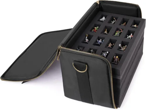Miniatura 3 de ENHANCE Bolsa de figuras en miniatura – Estuche compacto de almacenamiento y transporte para miniaturas DnD con correa, 3 bandejas de espuma