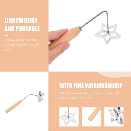 Miniatura 7 de YARDWE 1 juego de timbale de roseta de aluminio para gofres con mango de madera, molde de estrella hueca sueca para rosetón, bunuelos, galletas