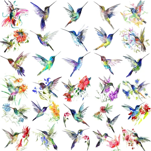15 hojas de tatuajes temporales de colibrí de acuarela 3D de FANRUI para mujeres y niñas, pequeño, multicolor, colibrí, tatuaje, temporal, colorido,