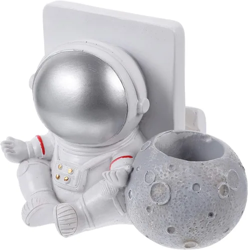 PRETYZOOM Figura de acción modelo astronauta estatua soporte para teléfono pluma resina olla espacio hombre escultura dormitorio decoración