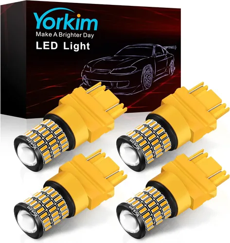 Yorkim Bombilla LED 3157 Ámbar Brillante 3156 Luces LED de Freno/Trasera con Proyector - 3056 3156 3156A 3057 4057 3157 4157 T25 Luz Intermitente