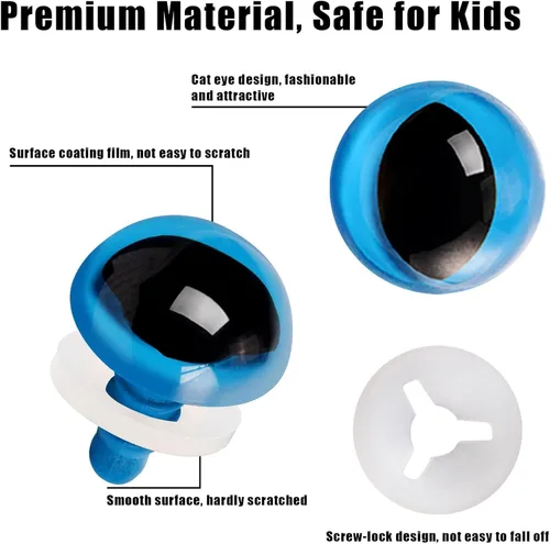 Miniatura 4 de MUCUNNIA 80 ojos de seguridad de plástico de 0.47 a 0.70 pulgadas para ojos de gato Amigurumi para manualidades, ojos de seguridad para muñeca