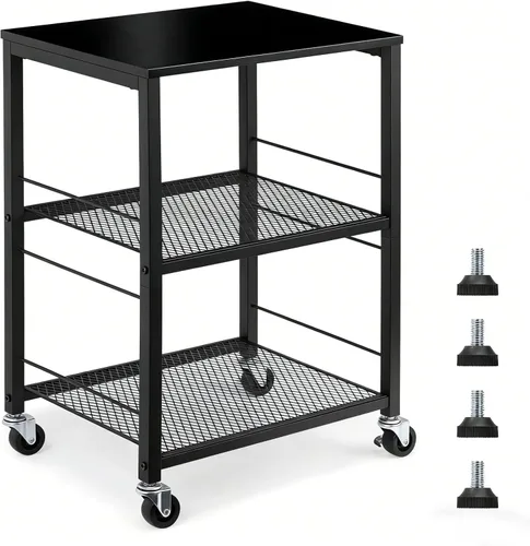 Miniatura 8 de MOOACE Mesa auxiliar rústica de 3 niveles con rueda, mesa de noche con estante de almacenamiento para dormitorio, cocina, sala de estar y oficina