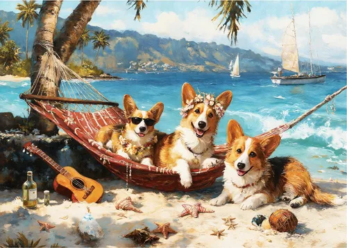 Rompecabezas para adultos de 1000 piezas, rompecabezas de 1000 piezas con letras en la parte posterior, rompecabezas de perro Corgi Happy Beach,