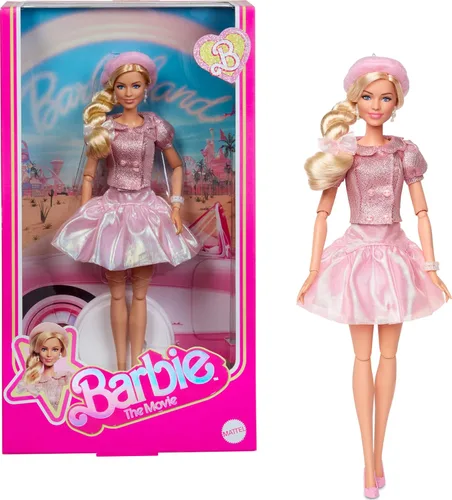 Muñeca de Barbie de la película, Margot Robbie como, coleccionable con blusa rosa y conjunto de tutú con falda, con cabello peinado y joyería a juego
