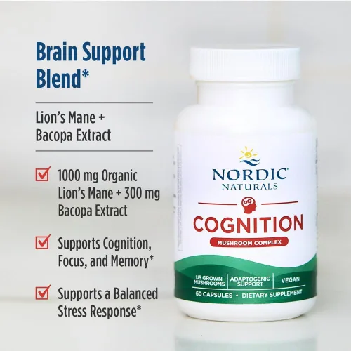 Miniatura 3 de Nordic Naturals Cognition Complejo de hongos, sin sabor, 60 cápsulas, apoyo para el cerebro, la memoria y el estado de ánimo, mezcla de hongo melena