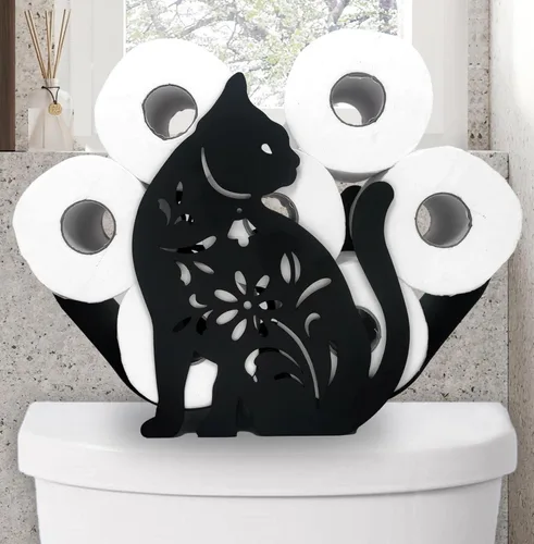 Soportes de papel de metal para gatos, divertidos soportes de almacenamiento de papel de animales negros para interiores y cocina, almacenamiento de