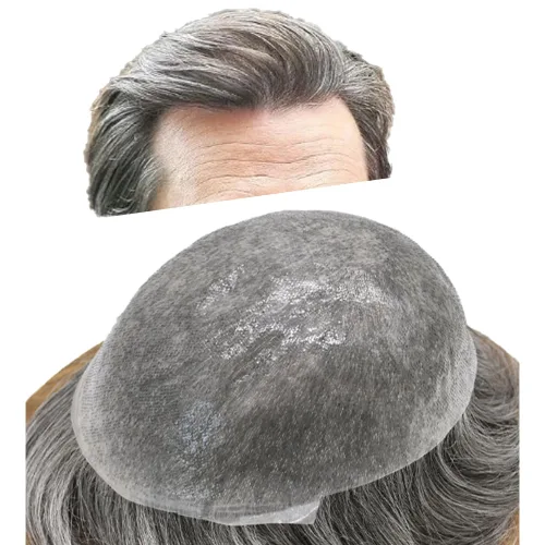 Miniatura 40 de Tupé para hombre, extensiones de cabello humano Remy para hombre, piel fina, 0.002 in, sistema de reemplazo de cabello con bucle en V para hombres