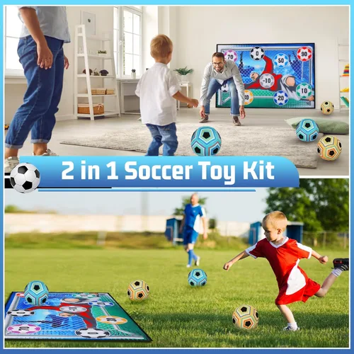 Miniatura 2 de VATOS Juego de Pelota de Fútbol de Juguete para Niños y Niñas, Juego de Portería de Fútbol de Lanzamiento para Interiores y Exteriores con 2