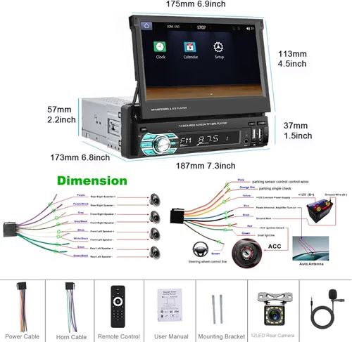 Miniatura 8 de Rimoody - Estéreo inalámbrico para automóvil con Bluetooth, pantalla táctil abatible de 7 pulgadas, reproductor MP5, compatible con Android Auto