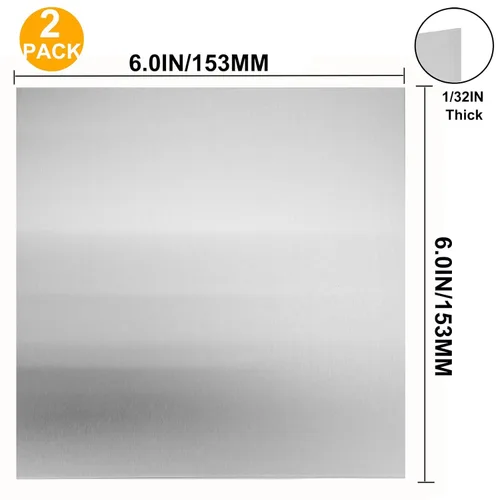 Miniatura 3 de 2 piezas de láminas de acero inoxidable 304 de 6" x 6" x 1/32" pulg. Placas de acero inoxidable 304 de 20 calibre (0.8 mm) Láminas de acero