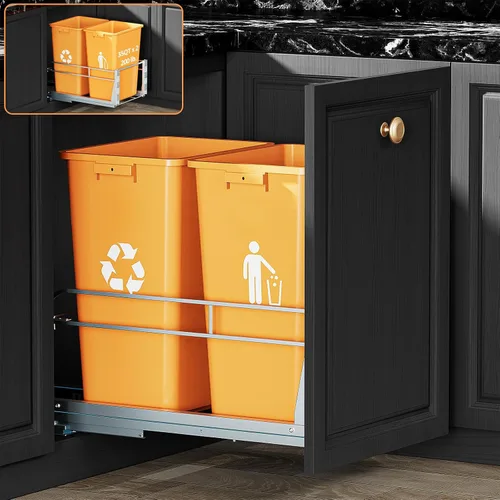 Cubo de basura doble extraíble debajo del gabinete con kit de montaje de puerta, bote de basura debajo del fregadero para cocina con toboganes de