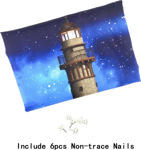 Miniatura 9 de HVEST Tapiz de luna y cielo nocturno para colgar en la pared, luna llena y galaxia estrellada con faro sobre el océano, tapiz colgante de pared