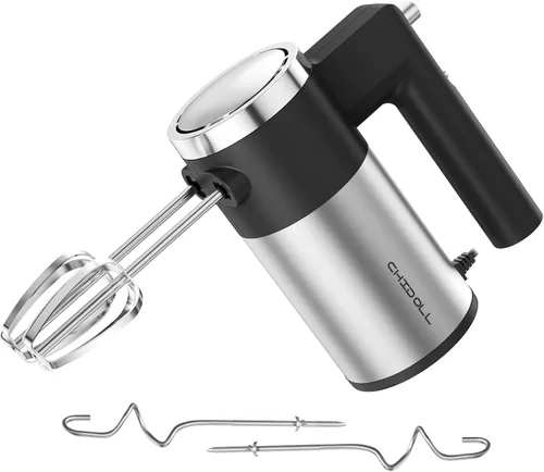 Potente batidora de mano de 600W, batidora de mano eléctrica de 5 velocidades para hornear, ligera con 2 batidores de mano de acero inoxidable y 2