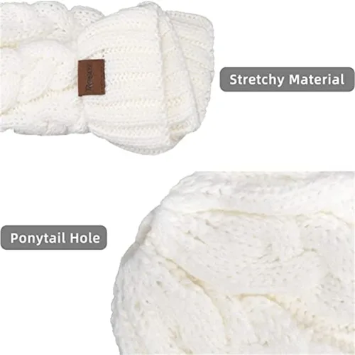 Miniatura 7 de Rosoz Gorro de cola de caballo para mujer, gorro cálido de invierno, suave, elástico, de punto trenzado, para moño alto