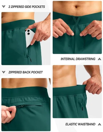 Miniatura 4 de Pudolla Pantalones cortos de entrenamiento para hombre con 3 bolsillos con cremallera, ligeros de 7 pulgadas, pantalones cortos de gimnasio