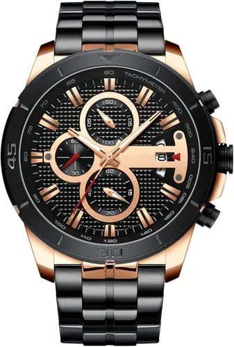 Miniatura 11 de FANMIS Relojes de lujo para hombre, cronógrafo de negocios, impermeable, de acero inoxidable, analógico, de cuarzo, reloj de pulsera