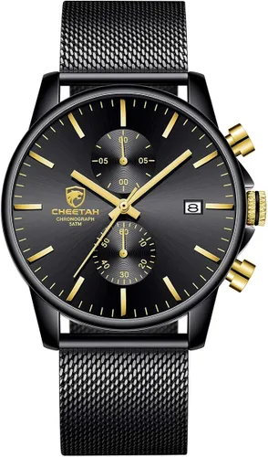 GOLDEN HOUR - Reloj de moda para hombre, elegante, minimalista, de cuarzo, analógico, malla de acero inoxidable, impermeable, cronógrafo, para