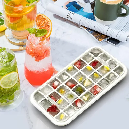 Miniatura 6 de Bandeja para cubitos de hielo con tapa y contenedor, paquete de 2 bandejas de cubitos de hielo para congelador, molde para cubitos de hielo de 64