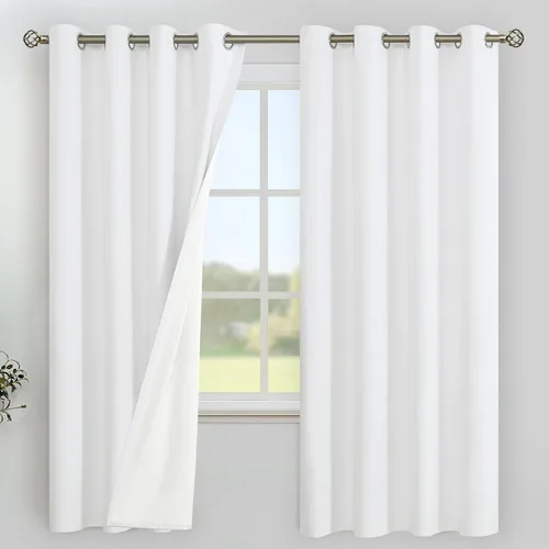 Miniatura 41 de YoungsTex - Cortinas de lino beige 100% opacas para dormitorio de 63 pulgadas de largo, cortinas cortas con aislamiento térmico y ojales