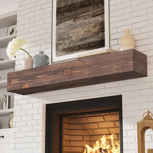 Miniatura 39 de Eshoma - Repisa para chimenea artesanal; estante sólido para colocarse sobre la chimenea; estante flotante montado en la pared con soportes Nogal