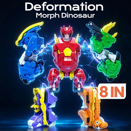 Miniatura 3 de Wenbeier - Juguetes de robot dinosaurio 5-en-1 transformables que incluyen 5 figuras de acción de dinosaurio - Construye y combina en un guerrero