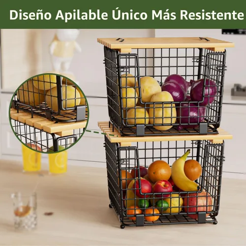Miniatura 3 de Cesta de almacenamiento de alambre para despensa de cocina: GGIU Organizadores apilables para encimera de cocina - Cesta organizadora de alambre