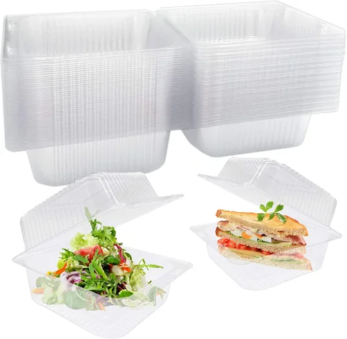 Miniatura 6 de OJYUDD Paquete de 200 Recipientes de Comida Cuadrados de Plástico Transparente con Bisagras, Recipientes Desechables Para Llevar con Tapas