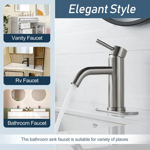 Miniatura 3 de GENBONS Grifos de Baño, Grifo de Fregadero de Baño de Un Solo Agujero Níquel Cepillado, Grifo Moderno de Fregadero de Tocador de Una Sola Manija, 1