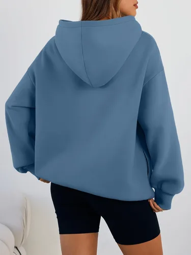 Miniatura 4 de Trendy Queen Sudaderas con capucha de gran tamaño para mujer, cómodas sudaderas de otoño a la moda 2025, trajes casuales de forro polar con bolsillos